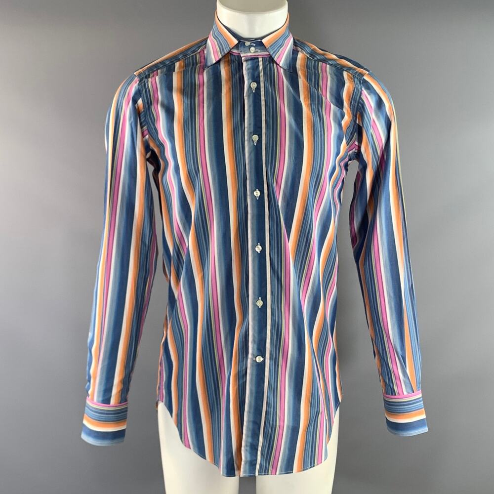 ETRO Size M Blue Orange Stripe Button Up Long Sleeve Shirt